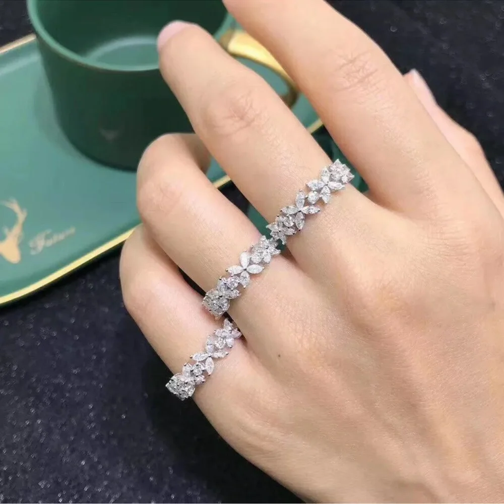 Gorgeous Flower Jewelry Cubic Zirconia 925 Silver Rings Women's Gifts - Picture 2 of 3